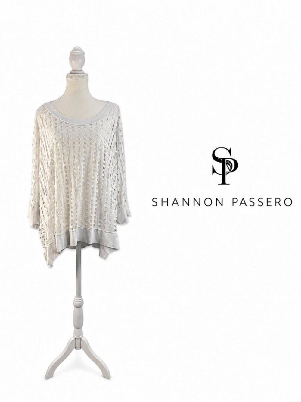 SHANNON PASSERO  White Open Eyelet Tunic  – Large